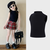 夏装 纯色T恤上衣ins潮夏 背心中大童内搭显瘦短款 新款 女童高领无袖