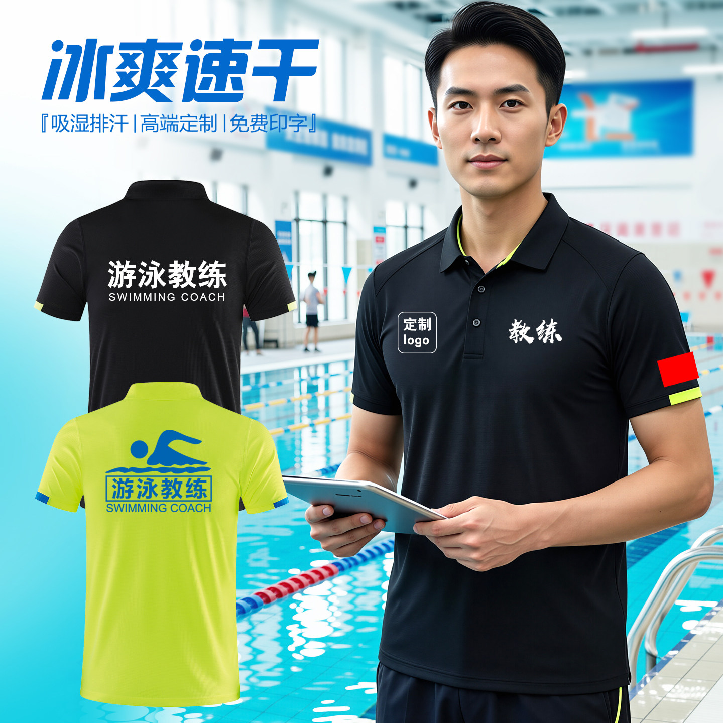 游泳教练工作服下水穿速干衣冰丝短袖体育馆运动救生员工服定制