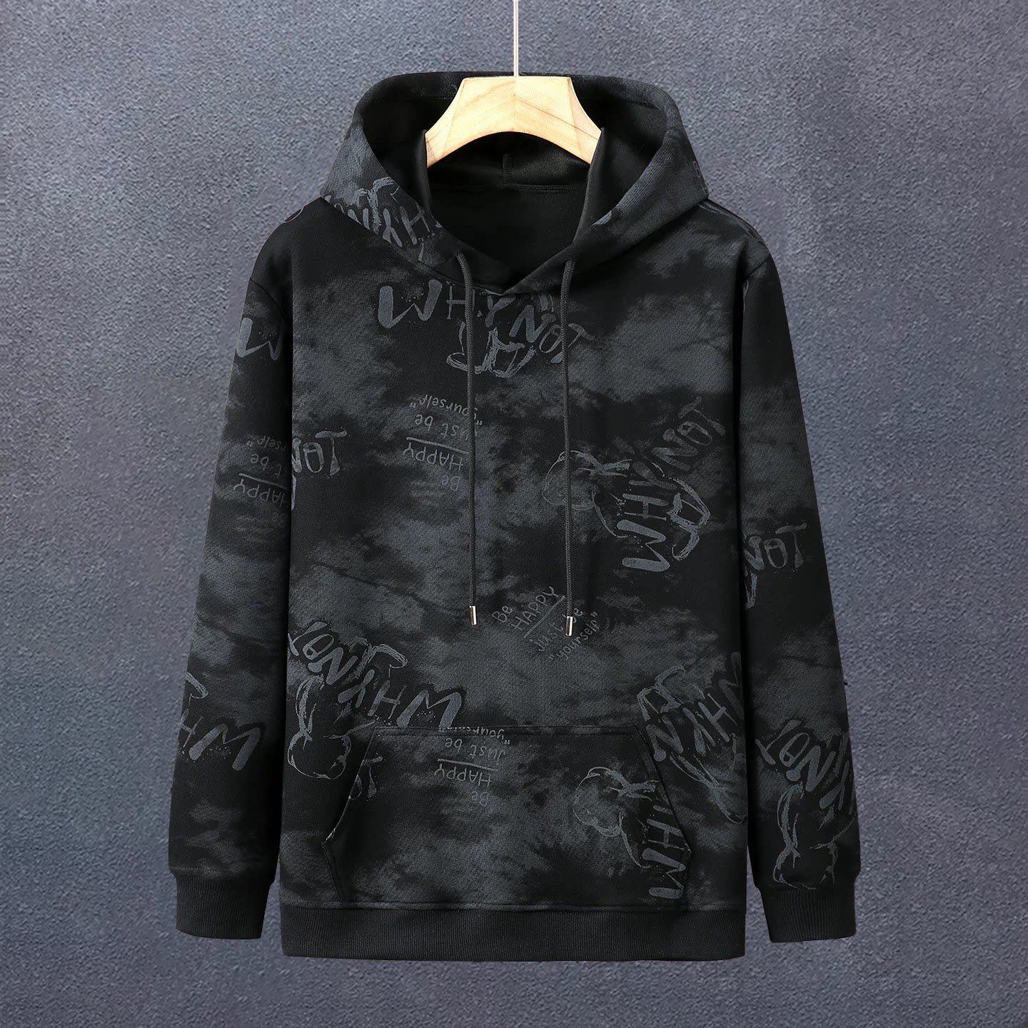 外贸满印花美式复古风街头外套男生薄款圆领宽松廓型连帽卫衣865