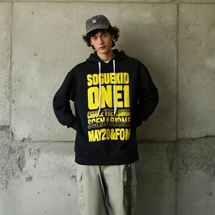 男生做旧水洗美式 复风古连帽高克重宽松外套青少年痞帅风卫衣5709