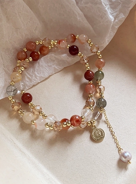 新中式手链复古国风叠戴天然石比设计感水晶手串气质显白瘦手饰品