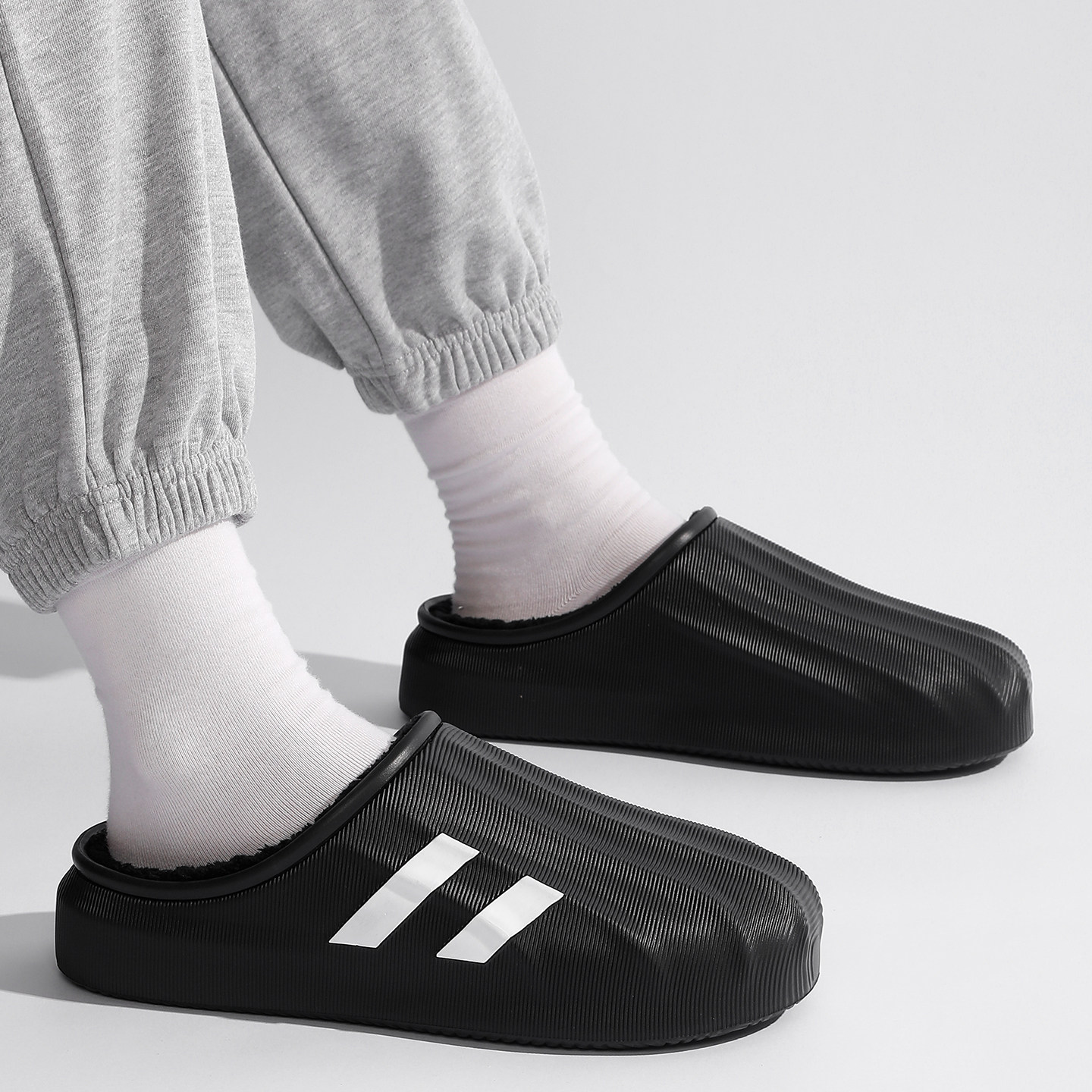 厚底防水棉拖鞋男冬季2025新款室内家居防滑踩屎感保暖毛绒棉拖男,流行男鞋,包头拖,淘宝优惠券,粉丝福利购,淘宝优惠卷