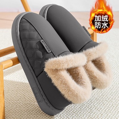 防水棉拖鞋男冬季2025新款包跟厚底保暖加绒加厚防滑棉鞋男士外穿