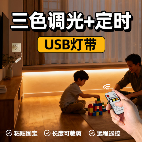 灯带led灯条遥控usb定时直插宿舍床头氛围三色调节亮度睡眠小夜灯
