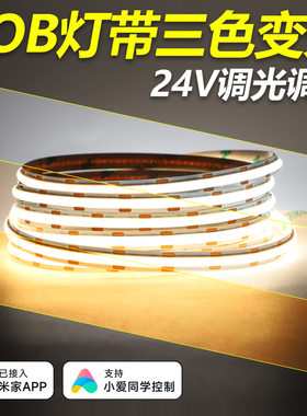 三色变光LED灯带COB智能无极调光可调色温变色3色220V24V低压灯条