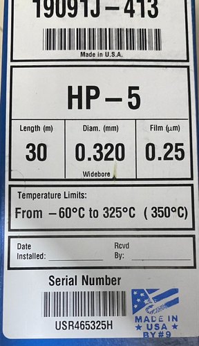 安捷伦色谱柱，HP-5 30 m, 0.320mm,0.25 µm全新 19091J-413