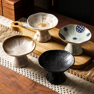 中式 零食茶高脚碟菜碟小点心茶点盘子陶瓷复古小碟碟子盘精致日式