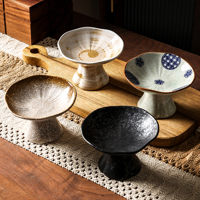 中式甜品茶高脚碟菜碟小点心茶点盘子陶瓷复古小碟碟子盘精致日式