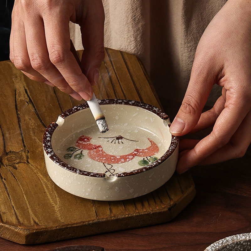 新中式家用客厅茶桌陶瓷烟灰缸小号烟缸创意摆件日式复古灰缸中式