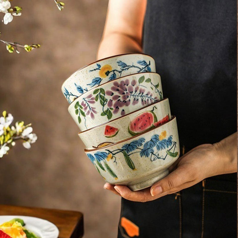 中式复古5英寸米饭碗糖水碗家用陶瓷高脚饭碗釉下彩餐具个人专用,餐饮具,碗,淘宝优惠券,粉丝福利购,淘宝优惠卷