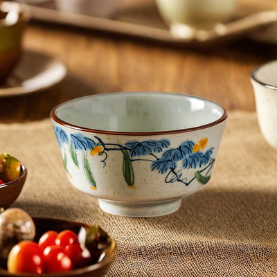 中式复古5英寸甜品糖水碗家用陶瓷高脚饭碗釉下彩餐具碗个人专用