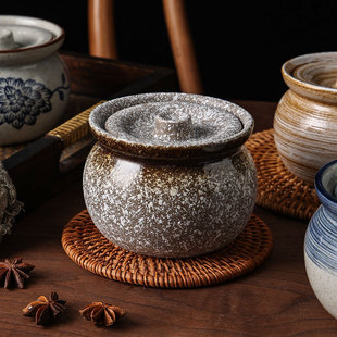 日式复古家用陶瓷隔水炖汤盅粗陶汤罐瓦罐陶罐小炖罐蒸碗罐盅炖盅