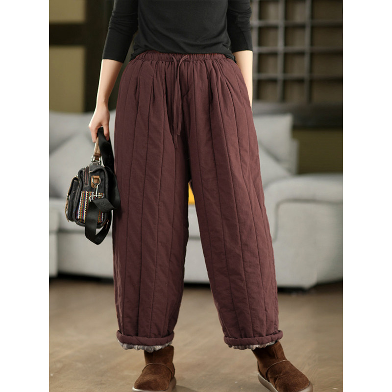 柒白2025秋冬新款气质文艺重工绗线夹棉棉裤宽松显瘦系带保暖长裤,女装/女士精品,棉裤/羽绒裤,淘宝优惠券,粉丝福利购,淘宝优惠卷