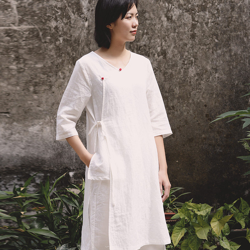 柒白汉服女改良版国潮古风素衣