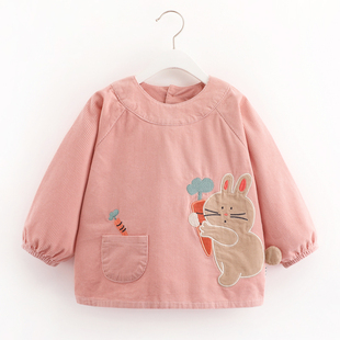 儿童罩衣灯芯绒秋冬A类幼儿园反穿衣婴幼儿吃饭围兜卡通6个月以上