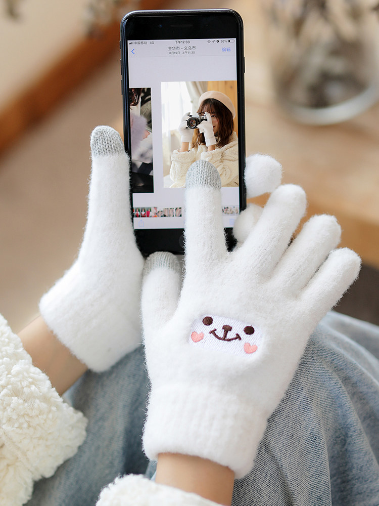 여성용 겨울 INS 스타일 장갑 따뜻하고 귀엽고 벨벳 터치 스크린 두꺼운 학생용 장갑 방한 사이클링용 두꺼워짐 방한
