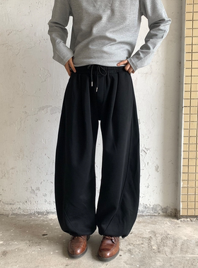 RonnShop日系宽松复古休闲宽松松紧腰抽绳长裤