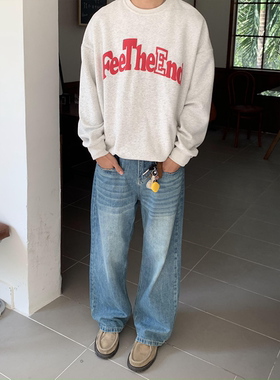 RonnShop日系街头宽松休闲潮流复古洗水牛仔裤
