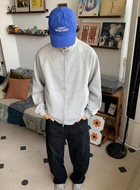 RonnShop日系宽松复古纯色开衫卫衣立领重磅休闲外套cleanfit