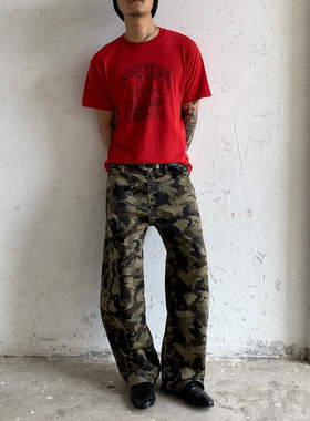 RonnShop日系宽松复古休闲裤迷彩弯刀裤