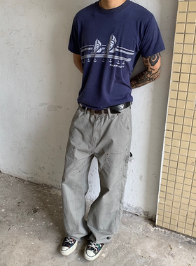 RonnShop日系宽松复古铆钉工装伐木宽松牛仔裤cleanfit