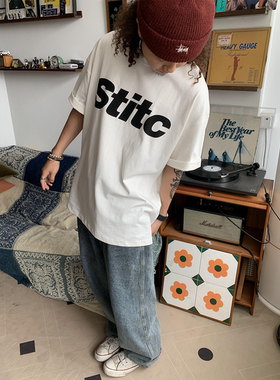 RonnShop 320克重磅简约日系街头复古宽松T恤男小领口纯棉半袖ins