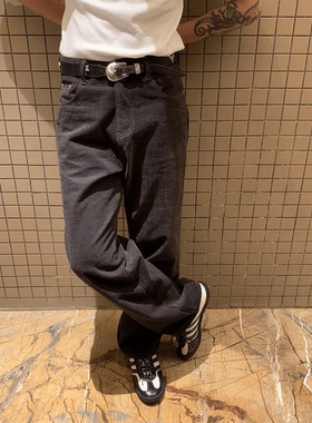 RonnShop日系宽松复古休闲咖色抓绒直筒休闲裤vintage