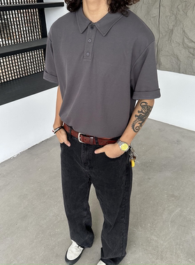 RonnShop春夏新款日系潮流cleanfit复古宽松纯色polo衫