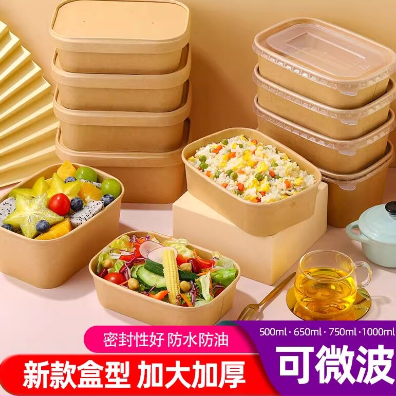 一次性牛皮纸餐盒水果野餐野外盒子家用上班族饭盒高档寿司便当盒