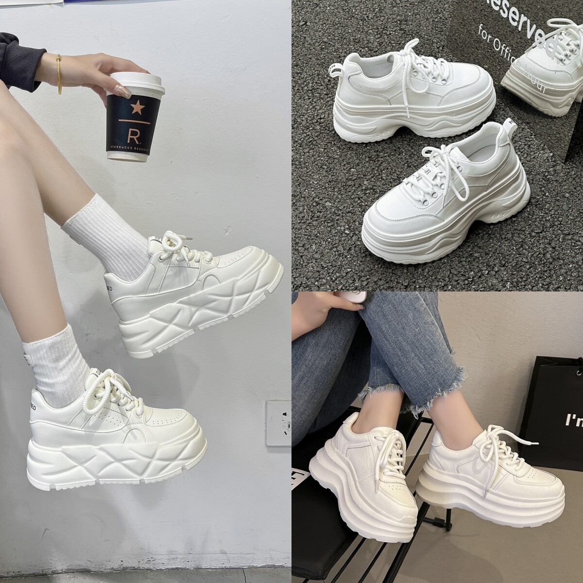 足迹撤柜女士新款真皮休闲鞋白色板鞋2025春夏老爹鞋内增高百搭款