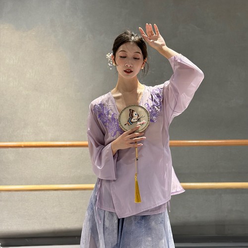 古典舞舞蹈服古风飘逸刺绣纱衣紫