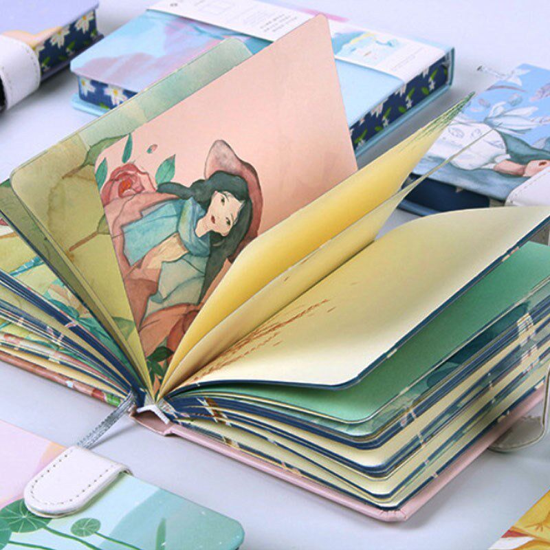 闺蜜手账本手绘风彩页日记本女生秘密记事本文艺简约小众笔记本子