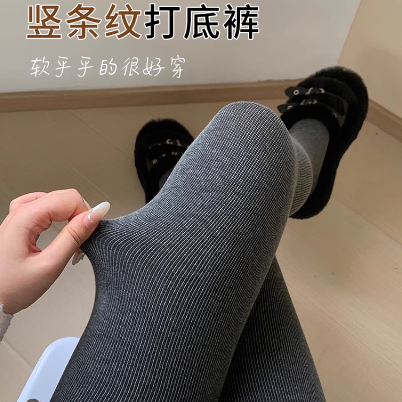 加绒打底裤女秋冬压力外穿连裤袜冬季灰色踩脚款配裙子深灰瘦腿袜
