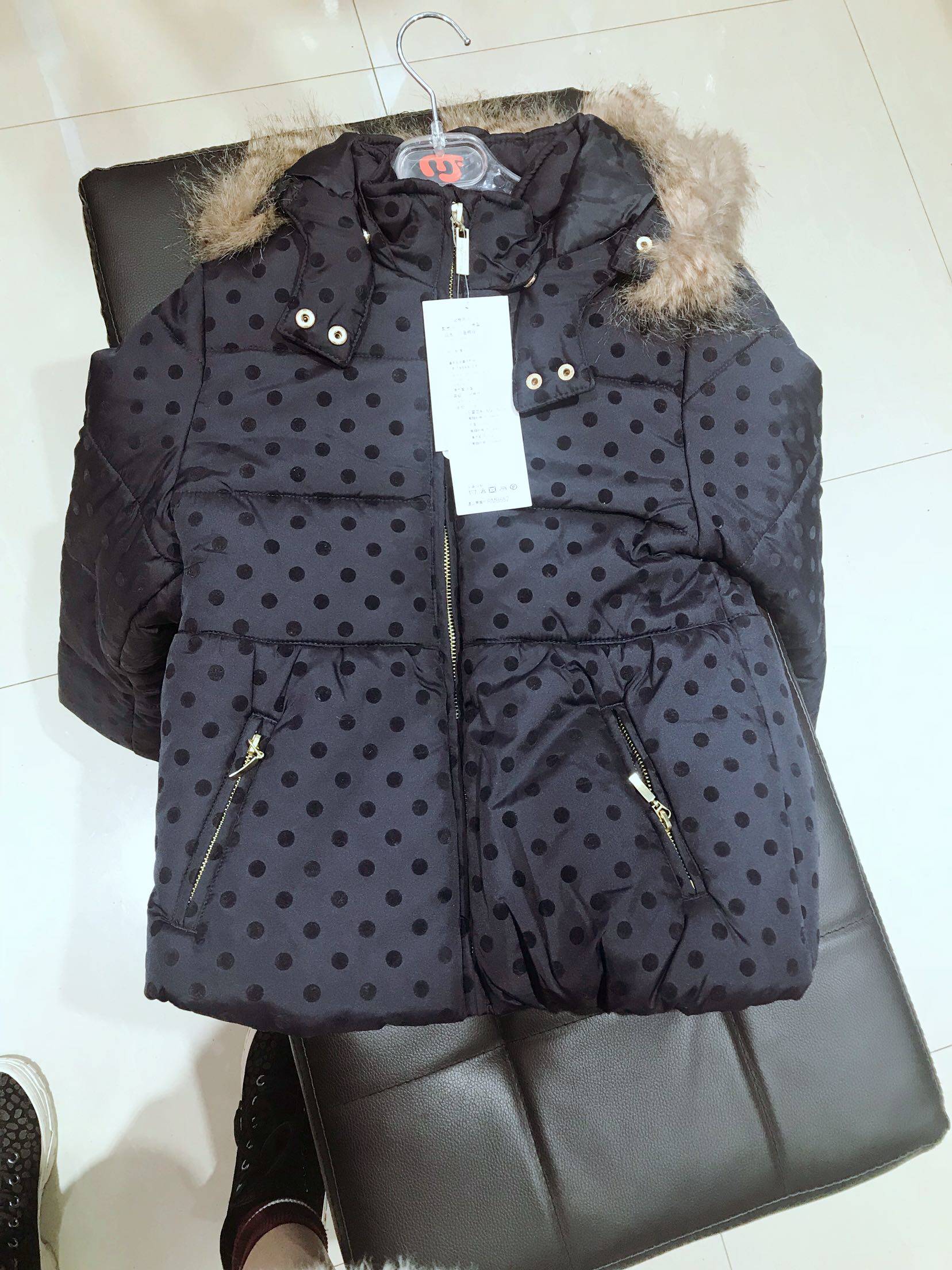 西班牙正品麦悠mayoral专柜特价女童圆点加厚保暖棉衣外套棉服