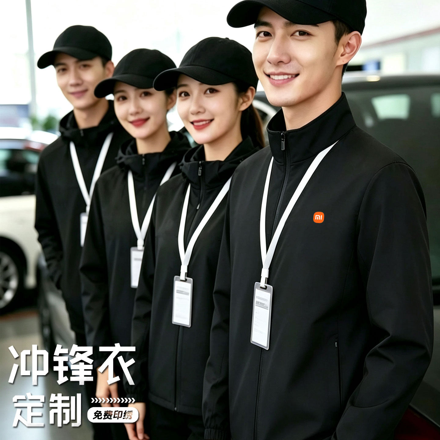 米家工作服冲锋衣定制外套小汽车4S店售后置换授权工装印绣logo