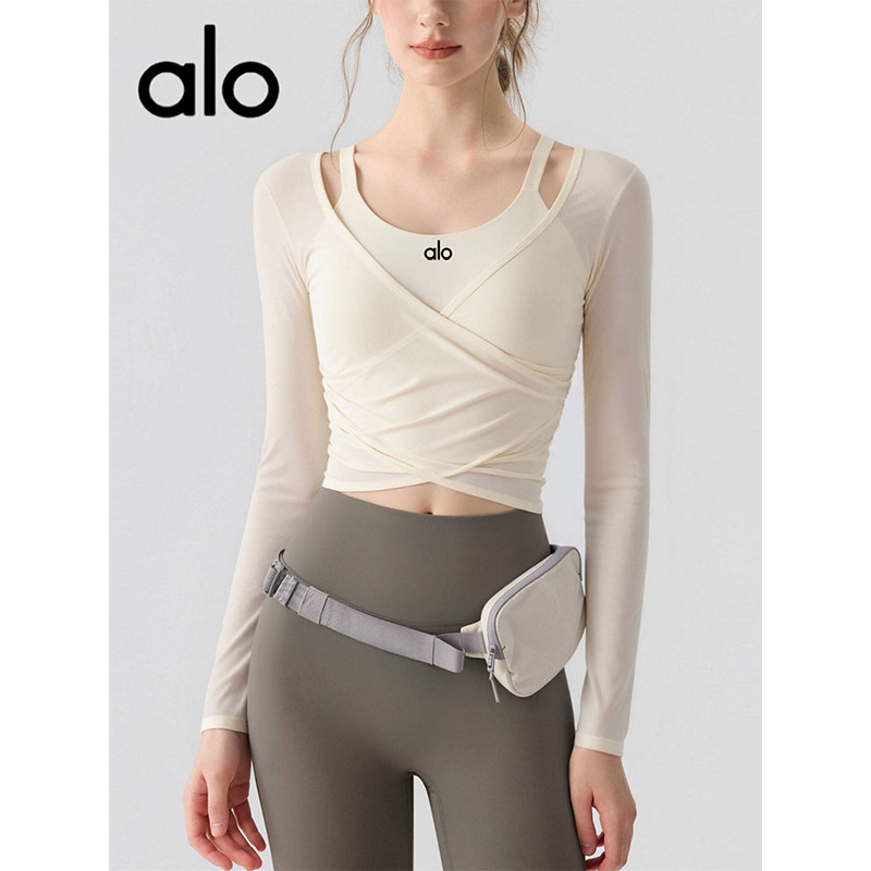 AIo瑜伽服女网纱罩衫长袖