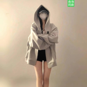 NY美式复古连帽卫衣女春秋oversize纯色外套chic慵懒百搭开衫上衣