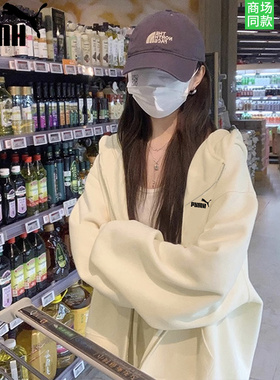 官网奥莱学院风休闲纯棉卫衣2025春秋宽松慵懒风拉链连帽开衫外套