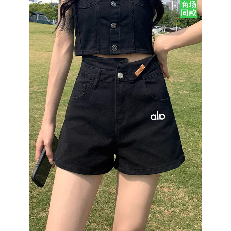 官网奥莱梨形身材高腰黑色a字牛仔短裤女夏大码胖mm宽松遮胯裤