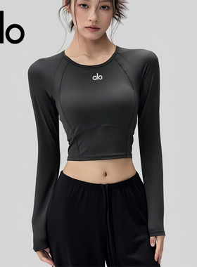 AIo 新款带胸垫瑜伽服紧身显瘦运动长袖短款专业普拉提训练上衣