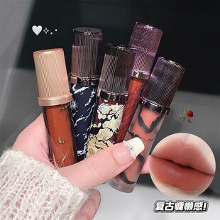 低饱和裸色系唇泥口红欧美裸杏色口棕牛皮纸羊皮书套装