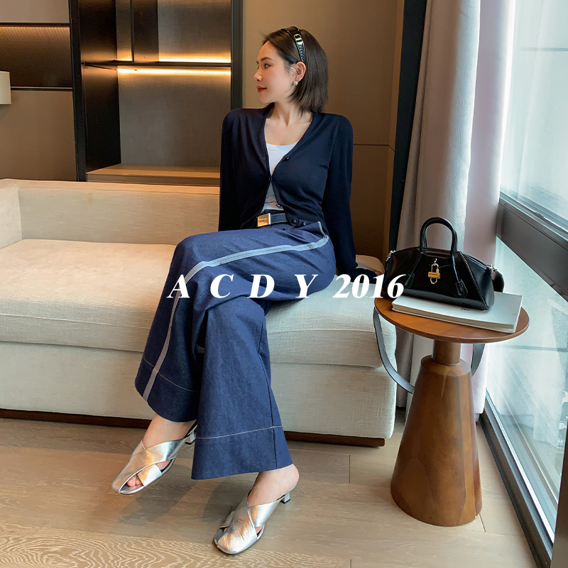 ACDY【丹宁日志】春季新款牛仔裤女时尚百搭撞色阔腿裤5DCKN25702