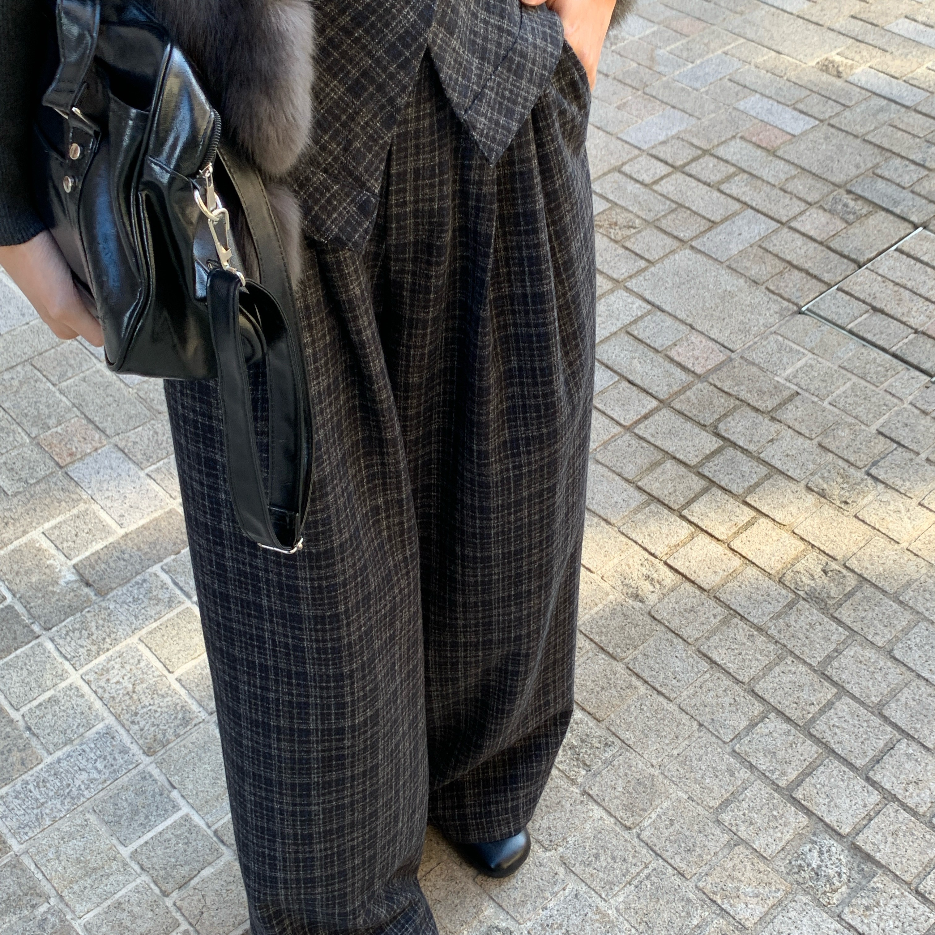 ACDY 设计师新品高腰休闲格子通勤百搭阔腿显瘦裤子