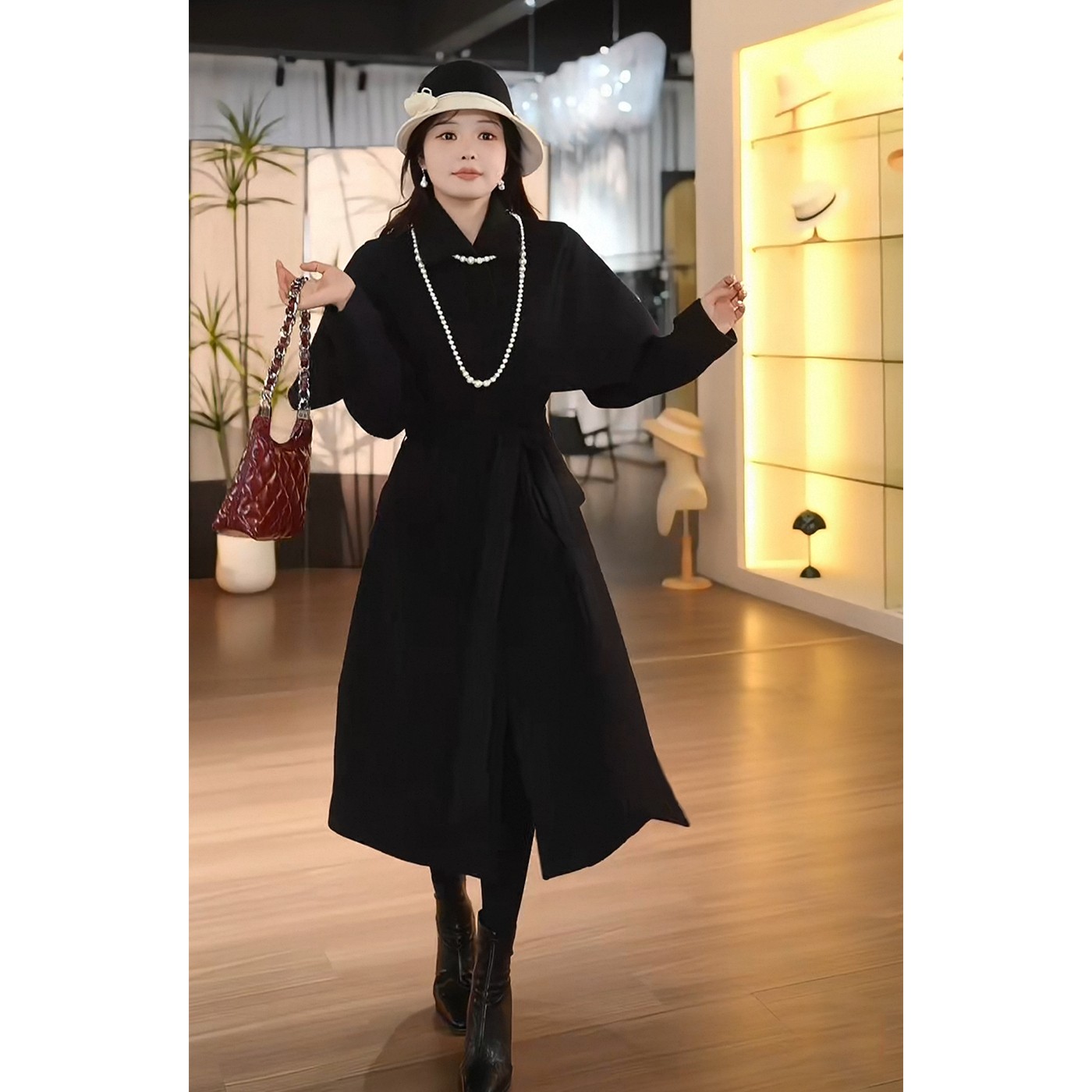 ACDY 【风尚主调·贵女】斗篷式赫本大衣女中长款披肩气质外套