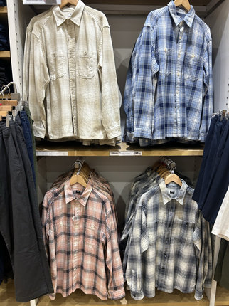 日单2025春季男女装竹节棉格子衬衫长袖百搭外套476900/476899