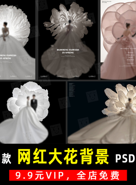 薇拉美人纪小红书婚纱摄影巨型立体大纸花艺PSD合成素材模板 K829