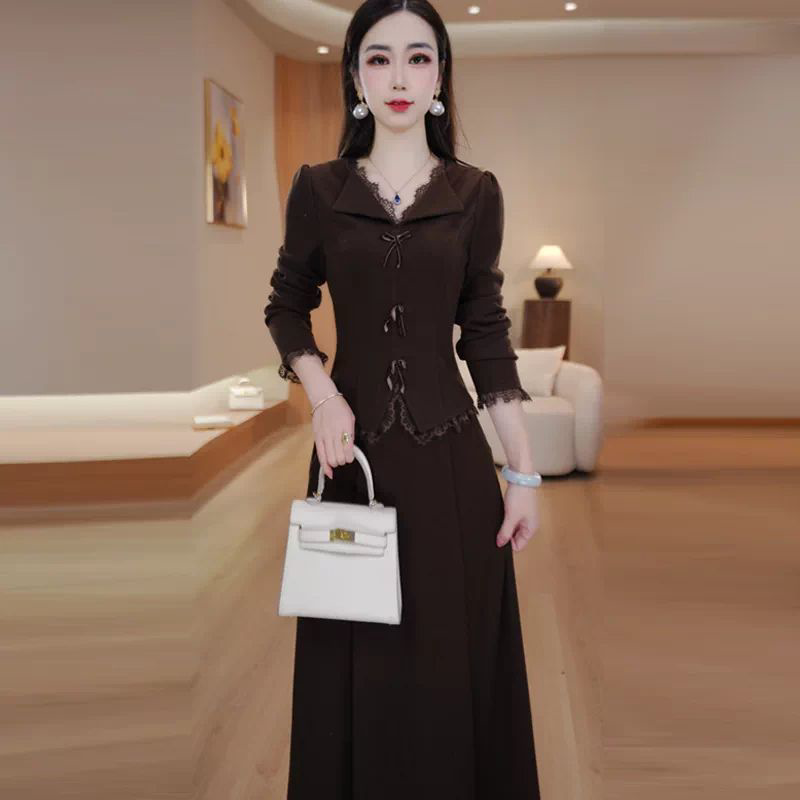 2026秋装新款高贵两件套裙子淑女气质短款上衣+半身裙套装