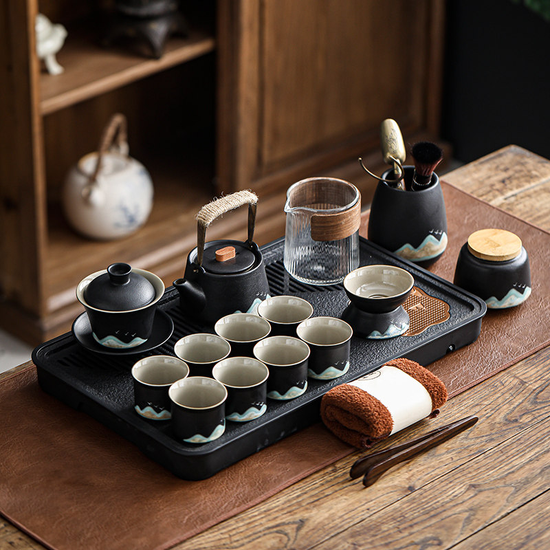 天生黑陶功夫茶具套装家用盖碗泡茶杯茶壶轻奢小套办公室干泡茶盘,餐饮具,功夫茶具,淘宝优惠券,粉丝福利购,淘宝优惠卷