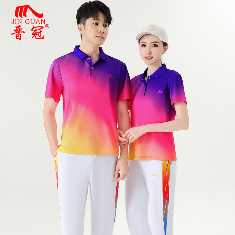 晋冠新款夏季半袖运动套装男女装长袖大码套头情侣休闲服广场舞服