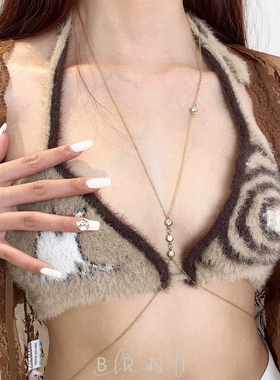 BRNT 简约个性胸链欧美水滴镶钻精致钛钢身体链度假bodychain配饰